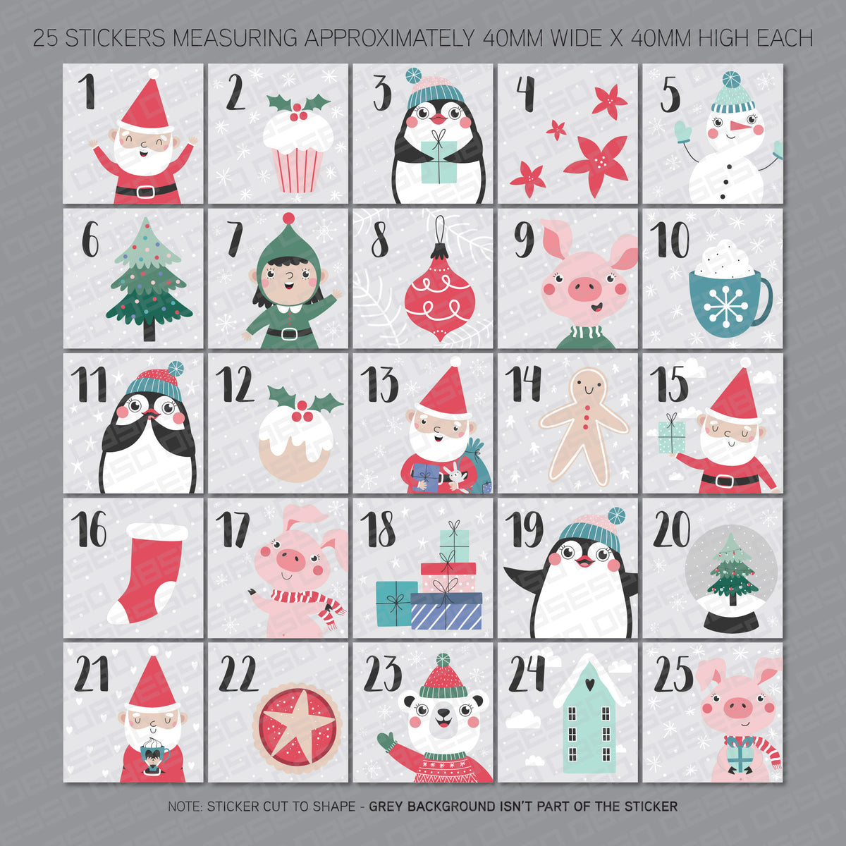 Christmas Advent Calendar Numbers 1 25 Self Adhesive Vinyl Sticker