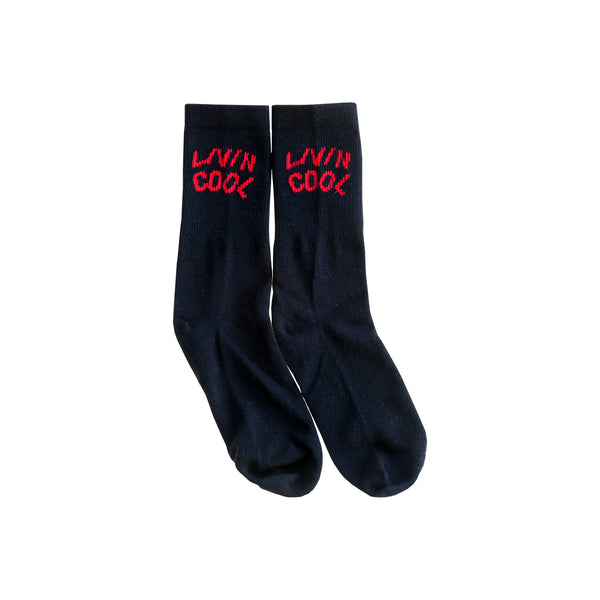 LIVINCOOL WAVY RED LOGO BLACK SOCKS