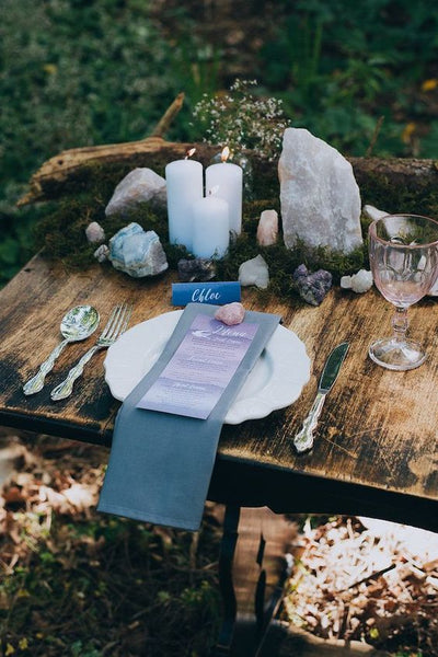 wedding table decor healing crystals
