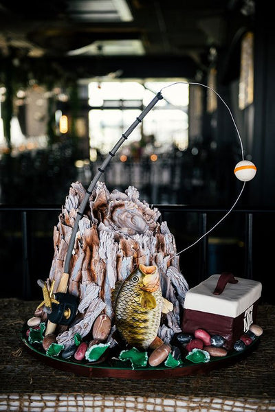 fishing groom cake stump
