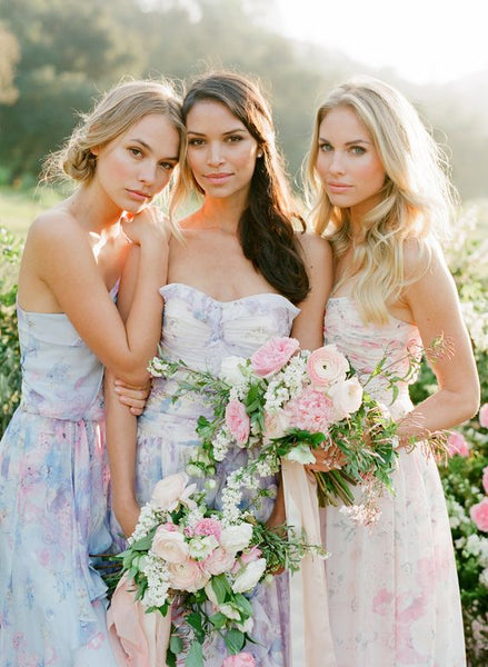 watercolor wedding inspiration bridesmaid dresses