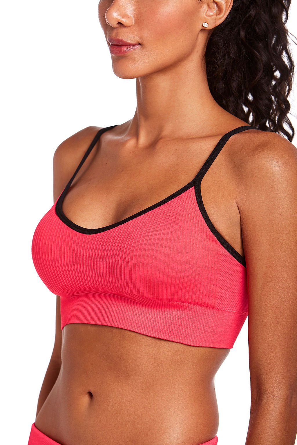 

Brazilian Top Fitness Twill Sports Bra with Removable Pad -  Black