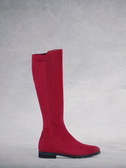 Crest Red Suede - Pointed flat boot with stretch panel.