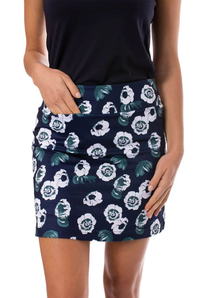 Golftini Navy Floral Pull On Stretch Skort Womens Golf Skort 