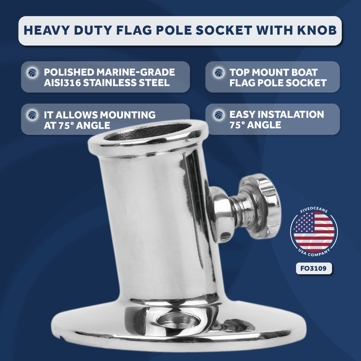 2X 14 inch Flag Pole Holder Stainless Steel 7/8 inch 1 inch Rail Mount for I9J5 