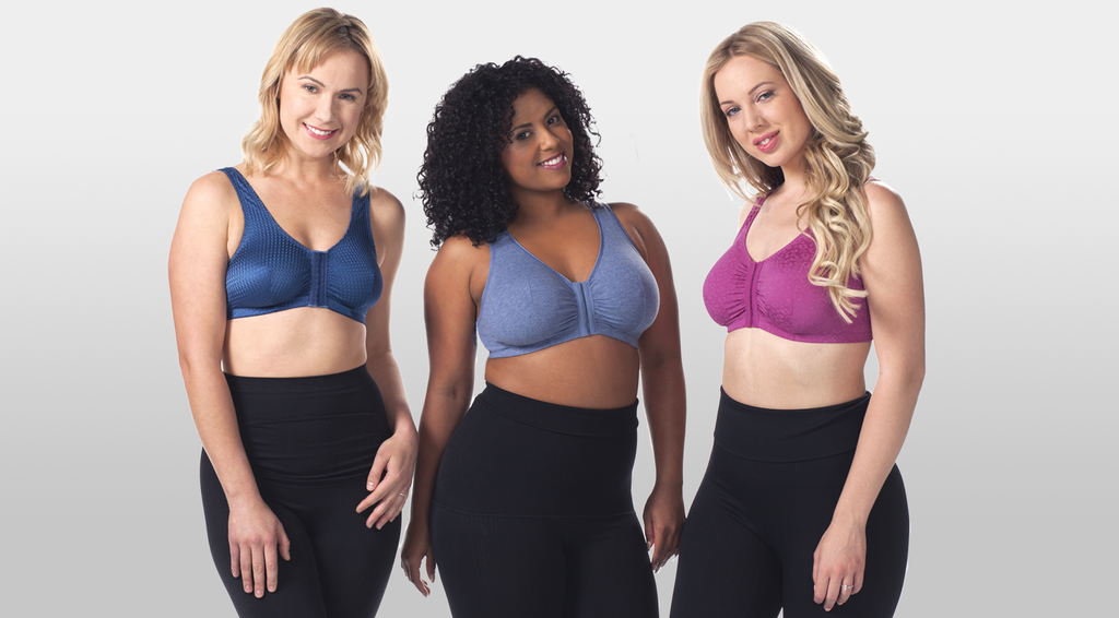 Three women standing next to each other wearing bras and leggings 110, 151, 5213