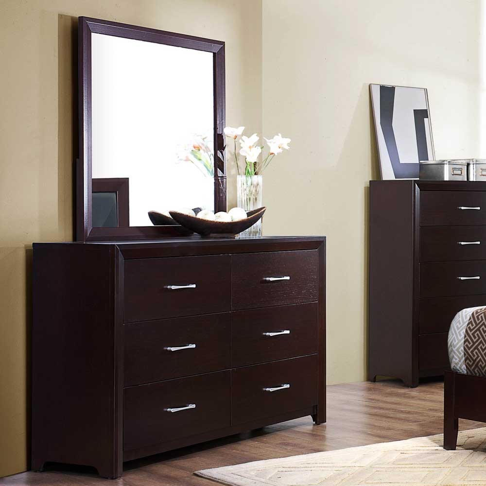 Homelegance Edina 6 Drawer Dresser W Mirror In Espresso Cherry