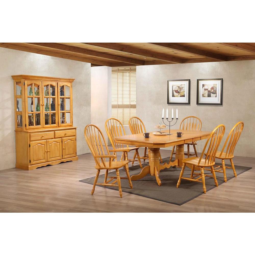 Sunset Trading 9 Piece Double Pedestal Trestle Dining Table Set W