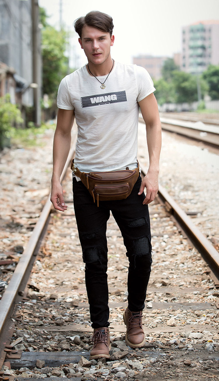 VINTAGE LEATHER FANNY PACK MENS WAIST BAG HIP PACK BELT BAG BUMBAG FOR MEN