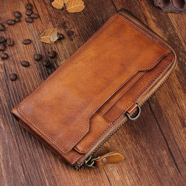 Handmade Leather Mens Cool Long Leather Wallet Bifold Clutch Wallet fo – iwalletsmen