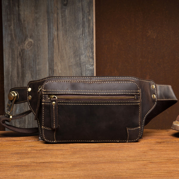 Vintage Leather Fanny Pack Mens Waist Bag Hip Pack Belt Bag Bumbag for – iwalletsmen