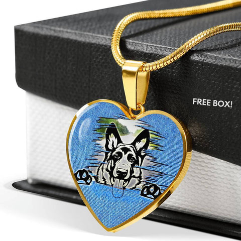 German Shepherd Dog Black Art Print Heart Charm Necklaces-Free Shipping