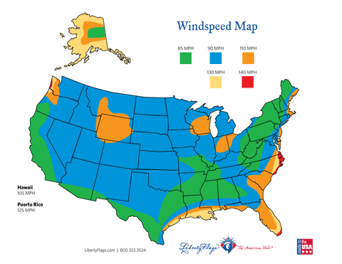 Windspeed Ratings Map of the United States