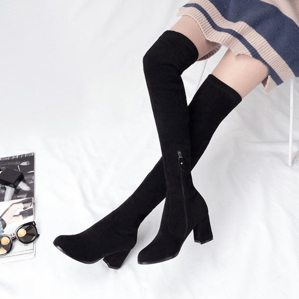 small heel thigh high boots