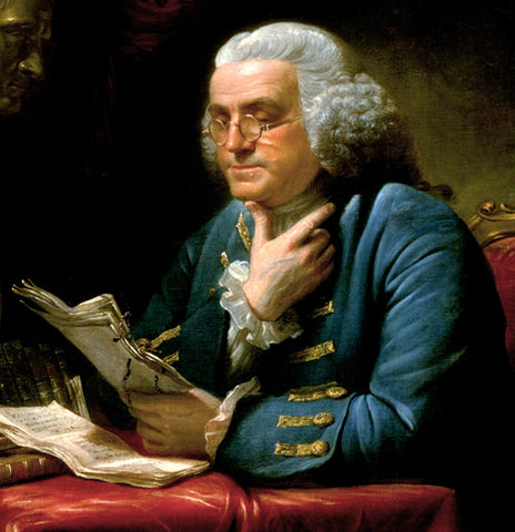 Ben Franklin wearing Windsors oval metal eye frames