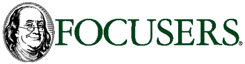 Focusers Eyewear logo with Ben Franklin