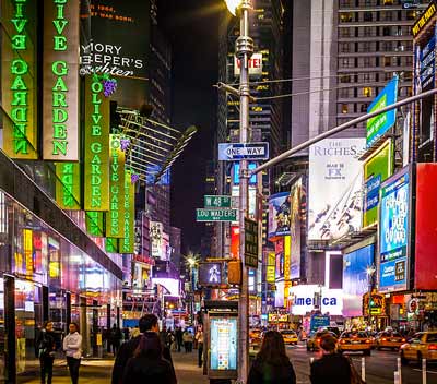 New York City Night Time Lights Street Scene