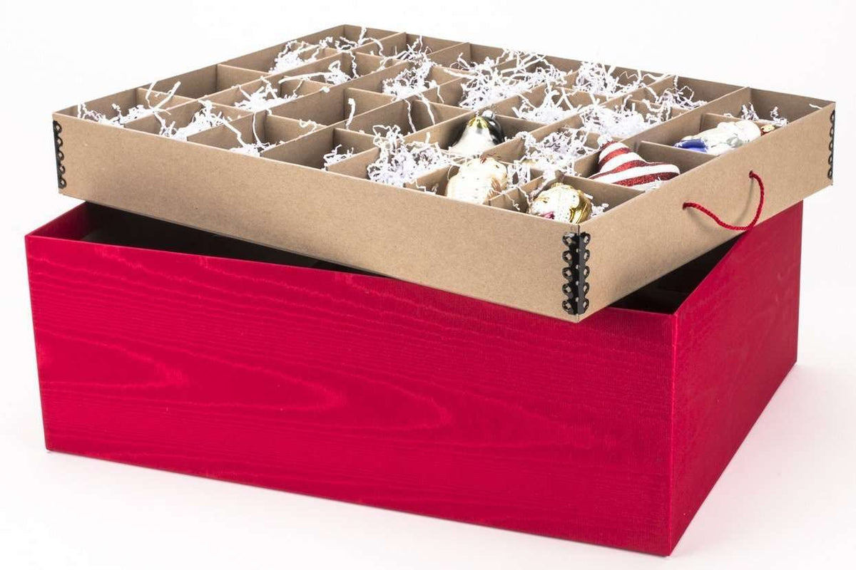 Ornament Storage Box With Adjustable Dividers  Red  44 Ornaments