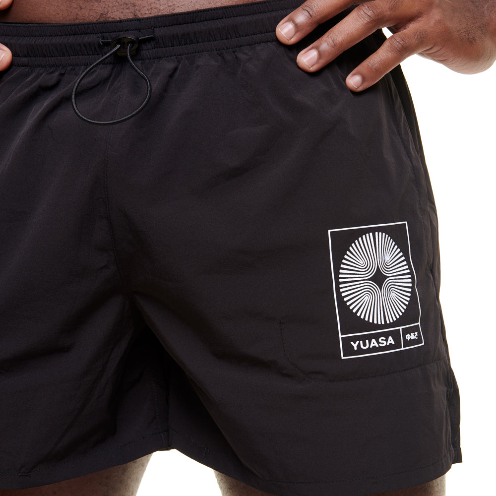 logo print yuasa tennis shorts mens black
