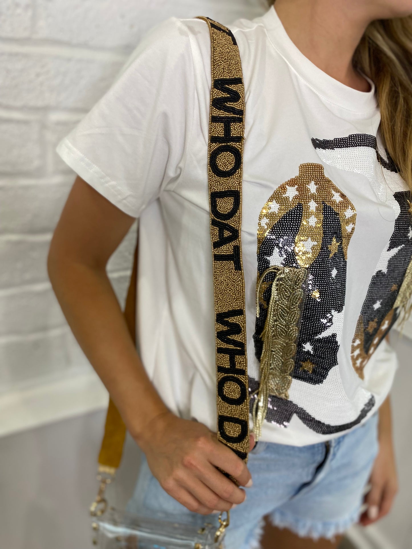 Seed Bead Strap- Who Dat (Gold)