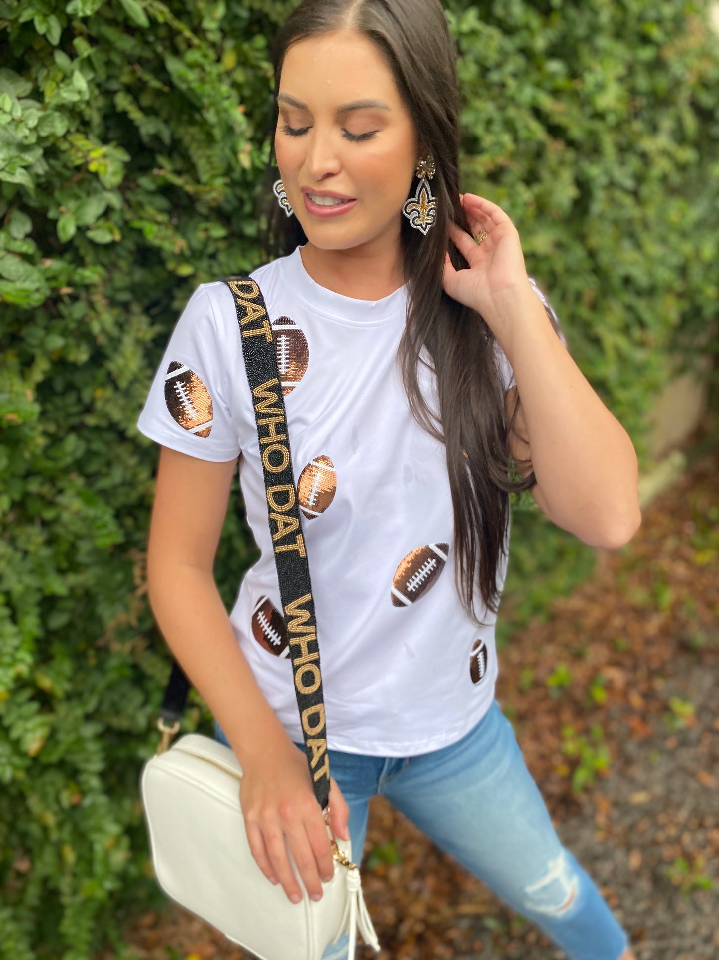 Seed Bead Strap- Who Dat (Black)