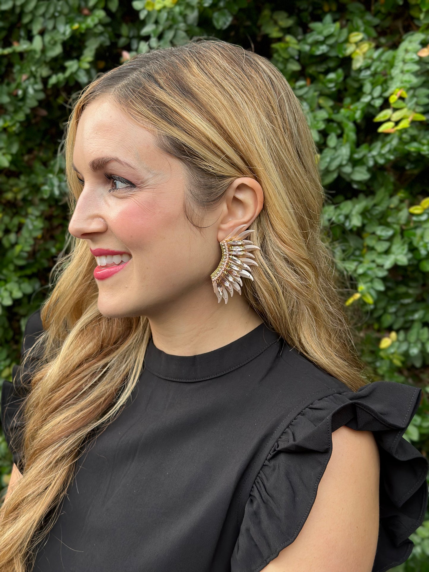 Sequin & Glass Wing Earrings- Blush