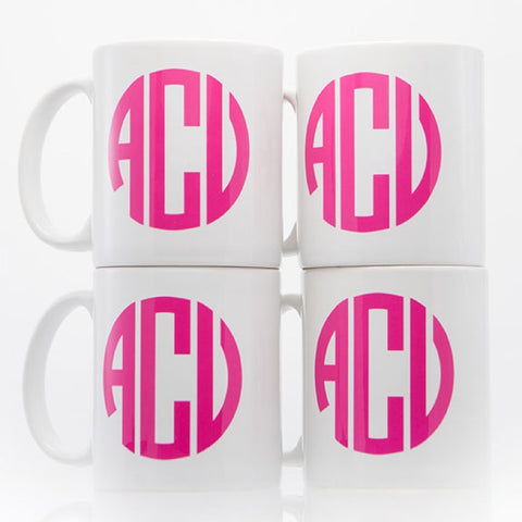 Set of 4 Pink Monogrammed Mugs