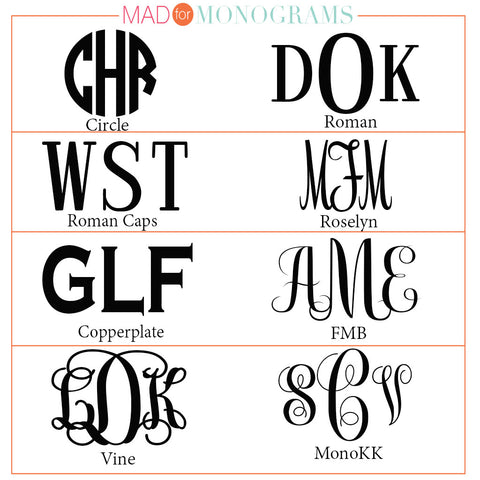 Imprinting Monogram Font Choices