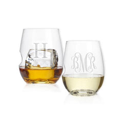 monogram stemless wine glasses