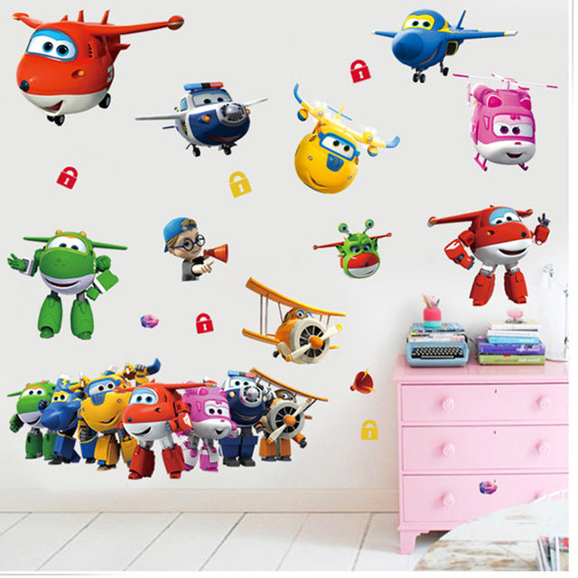 3d Cartoon Super Wings Jett Airplane Pvc Decals Adhesive Wall Stickers Mural Home Decor Kids Boy Bedroom Nursery Birthday Gift