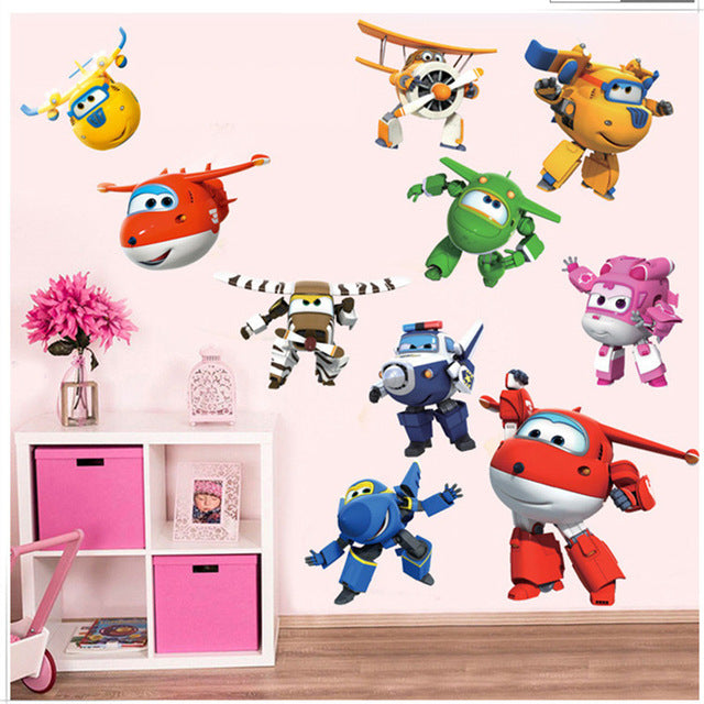 3d Cartoon Super Wings Jett Airplane Pvc Decals Adhesive Wall Stickers Mural Home Decor Kids Boy Bedroom Nursery Birthday Gift