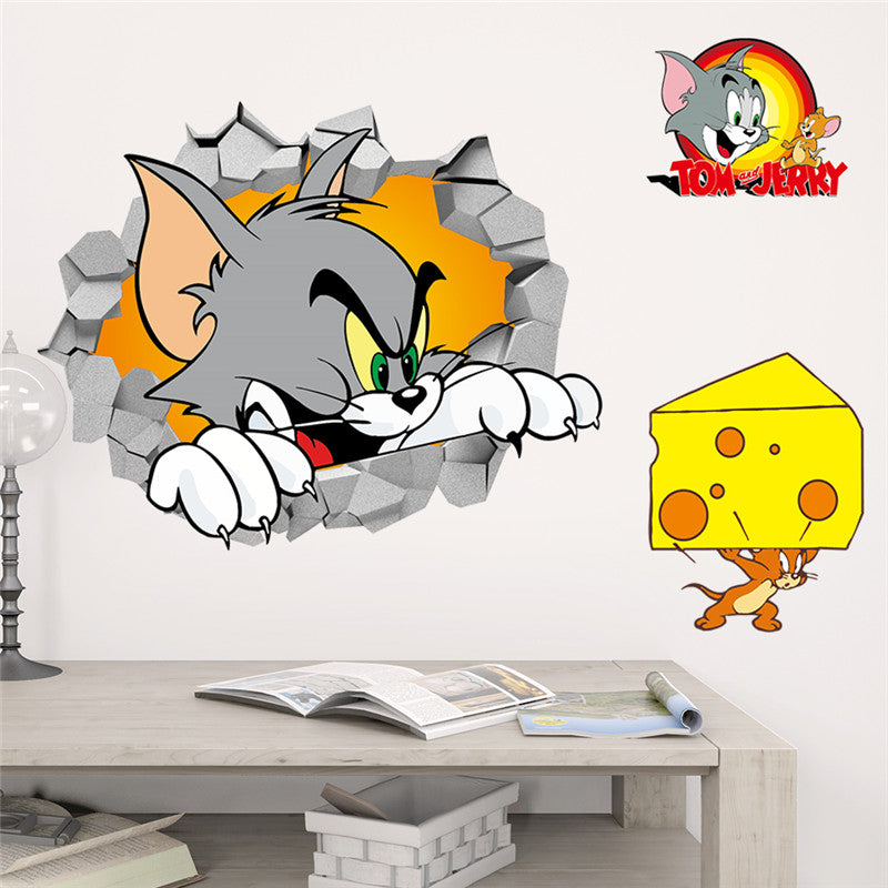 Cartoon Funny Cat Mouse Wall Sticker For Kids Rooms Children S Bedroom Wall Decals