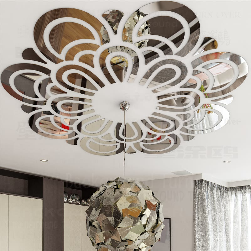 Graceful Blossom Pattern 3d Acrylic Flower Reflective Ceiling Stickers Mirror Living Room Bedroom Ceiling Lamp Decoration R070