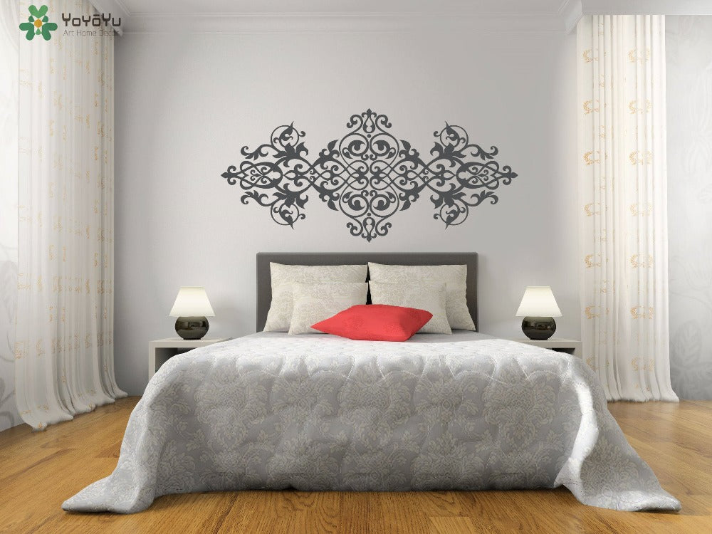 Vintage Headboard Wall Decal Baroque Style Design Mandala Flower Vinyl Wall Stickers Master Bedroom Moraccan Art Mural