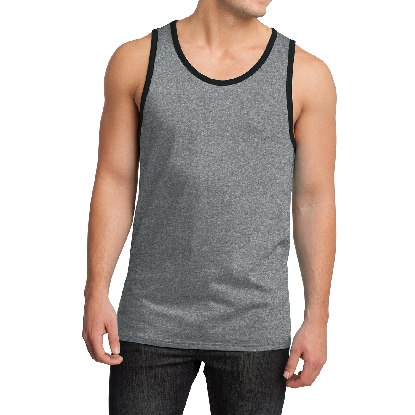 Men's Young Cotton Ringer Tank - Heathered Steel/Black