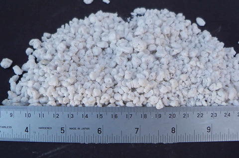 Perlite and ruler to scale for size
