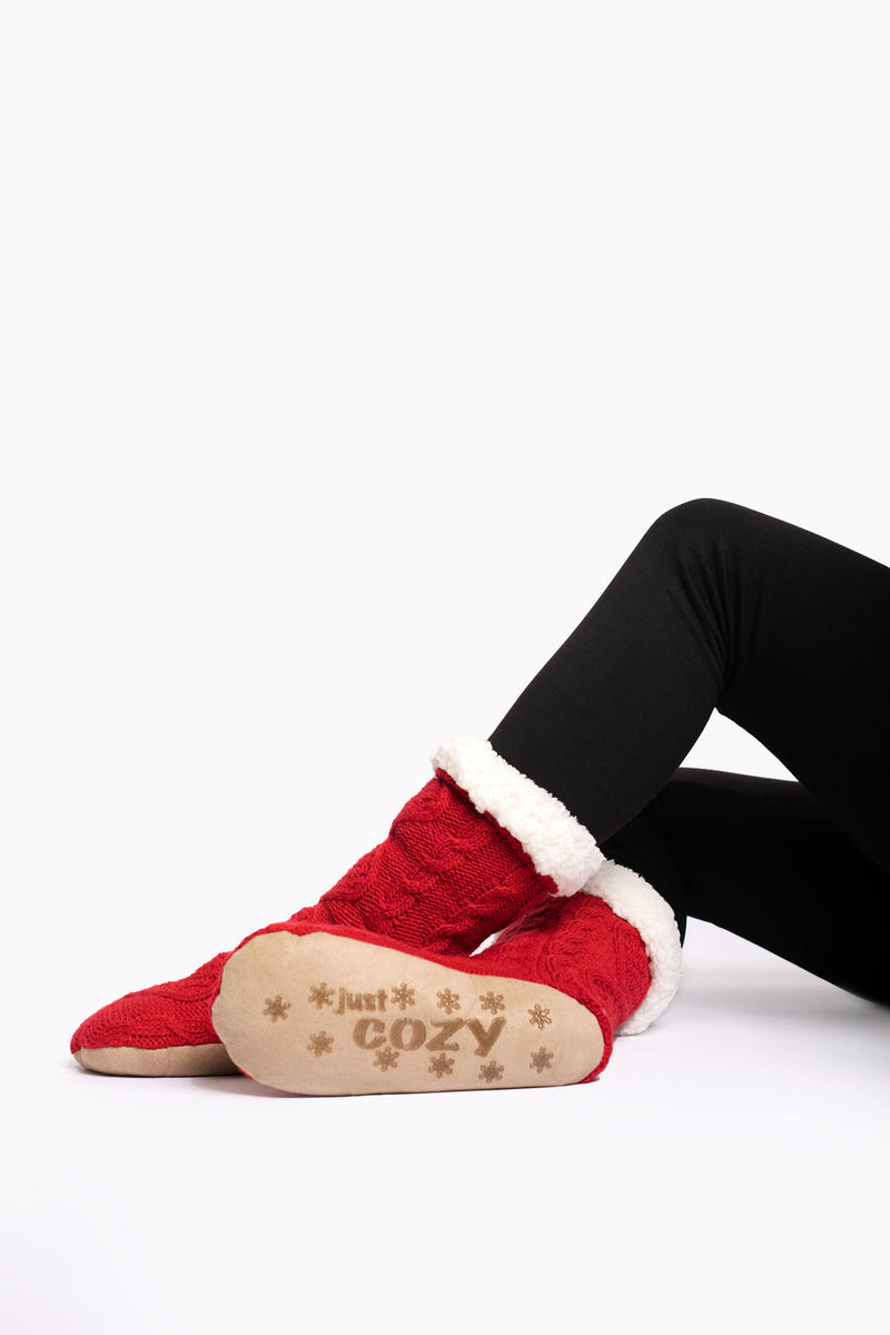 Just Cozy Red - Cozy Slipper Socks. 1
