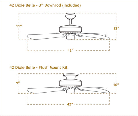 42 Dixie Belle Ceiling Fan Dimensions
