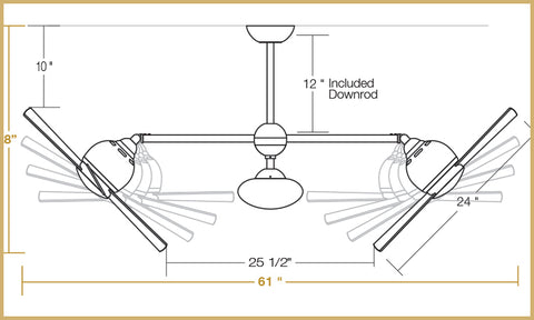 Metropolitan ceiling fan dimensions in 45 degree configuration