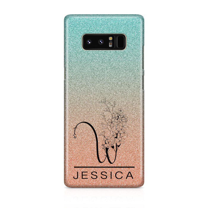 Glitter Ombre With Initial & Name Samsung Galaxy Note 8 3D Custom Phone Case turquoise and peach