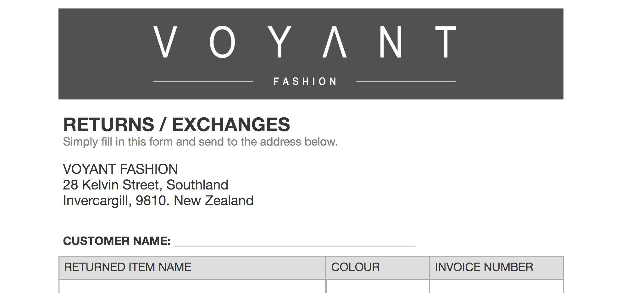 Download Returns Form