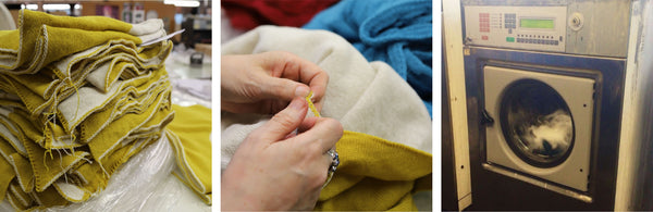 tullibee blankets being hand sewn & washed & dried to finish