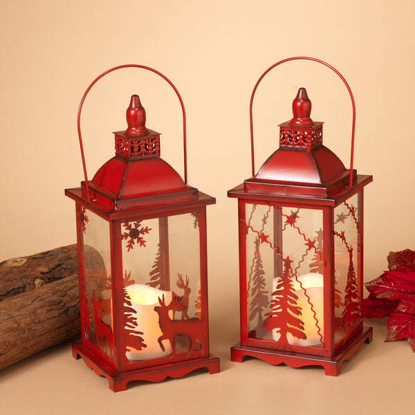 Red Metal Holiday Lantern | Winter Themed Lanterns | Gerson Decor