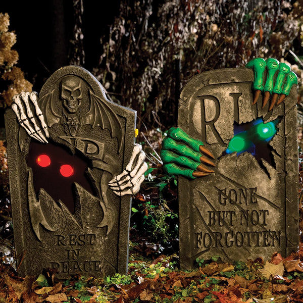 22&quot; Light Up Escaped Creature Tombstones | Outdoor Halloween Decor