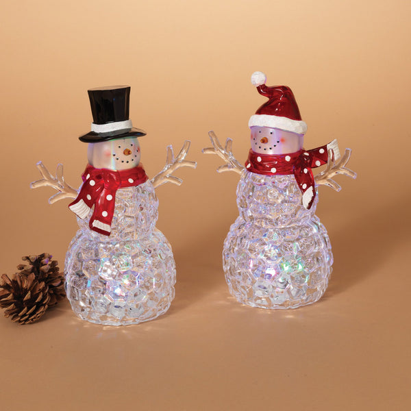 9&quot; Battery-Operated Light Up Acrylic Snowman Figurines