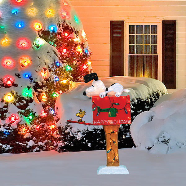 36&quot; Lighted &amp; Animated Snoopy on Mailbox Sculpture | Peanuts Snoopy