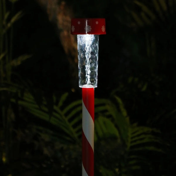 Solar-Powered Candy Cane Striped Garden Stake Lights | Xmas LEDs