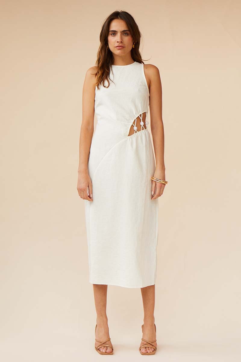 Astrid Resin Waist Detail Dress Ivory – Dress Hire AU