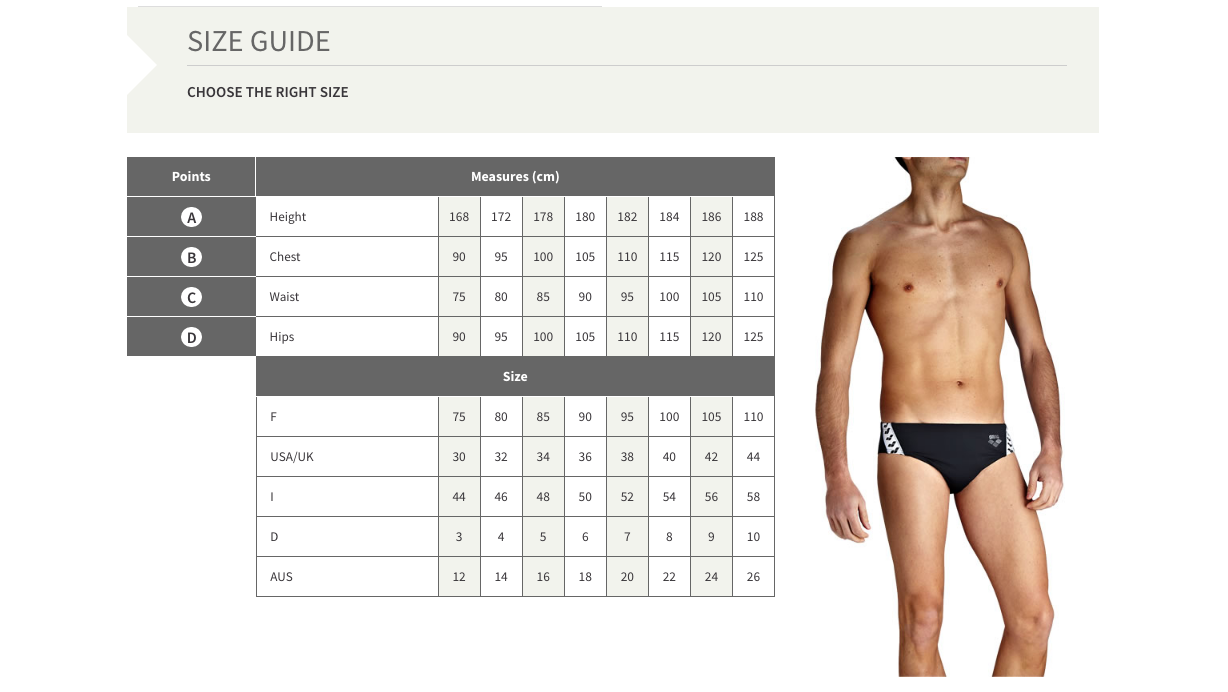 Arena Size Chart Mens Training Swimwear - Tri To Swim
