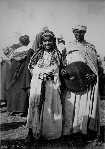 Couple performing the Aïdouz (Ahidous),  a traditional dance in many Berber tribes, in Jebel Habri (Middle Atlas)